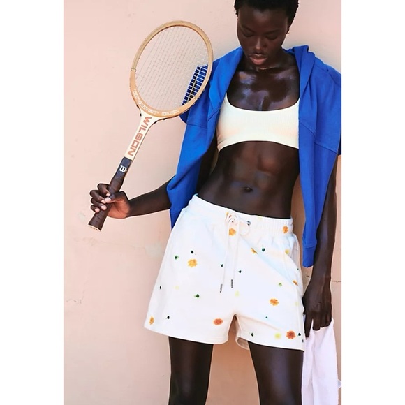 Free People Sprint To The Finish Sweat Shorts FP Movement Printed Floral White - Picture 8 of 11